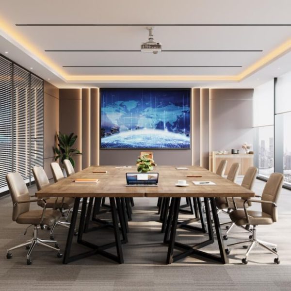 product-open-dcb94d5b140e4a9eba5112632d6a77db-goods 31.5' Square Conference Table, Industrial Office Meeting Table for 4 People, Business Podcast Furniture with Metal Base for Small Spaces, Office Conference, Natural