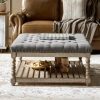 product-open-dd032729989e4a45ae189405d05b5ce4-goods Rectangular Upholstered Coffee Table Ottoman Featuring Spindle Wooden Legs, Tufted Design, And a Solid Wood Storage Shelf for The Living Room