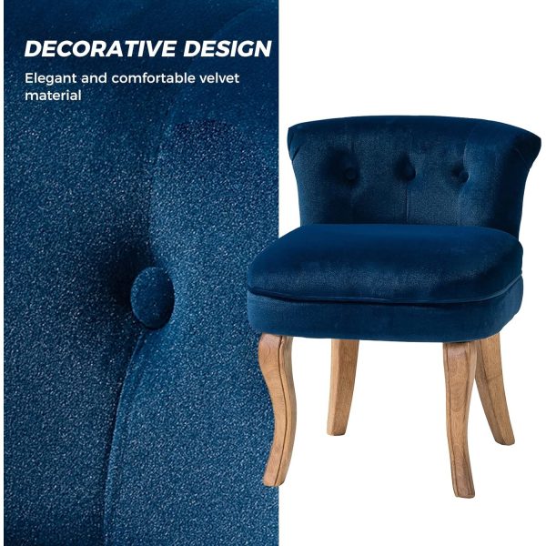 product-open-dda1d72a50f84aadbf7d512fa707a7b8-goods Navy Velvet Vanity Stool with Low Back - Modern Upholstered Makeup Chair with Solid Wood Legs, Assembly Compact Dressing Table Chair Suitable for Women & Girls, Bedroom, Living Room, Dressing Table - Stylish Chair