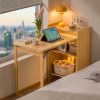product-open-ddcc0afae11c46b98dc9edd18322f2a6-goods Bamboo Folding Desk for Small Spaces with Storage, Foldable Mid Century Modern Drop Leaf Desk, Vintage Fold Out Hideaway Small Desks for Bedroom Or Home Office