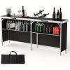 Bonnlo 78 Inch Mobile Bar Table with 2 Tier Shelves Portable Bar Table with Black Skirt for Outdoor Events Party Camping Picnic Mobile Bartending Station Black/ White/ Natural Garden Patio Dining Tables
