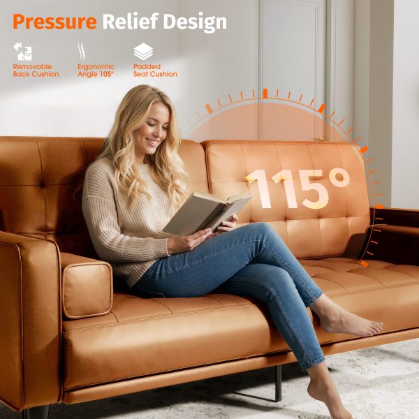 product-open-de3d8e25d7fe46018cda1eccb687c450-goods 70inch Mid-Century Modern Couch, Breathable Faux Leather Couch with Upholstered Cushions/Pillows, Metal Decorative Legs. Combines Comfort And Durability, for Living Rooms/Offices, Convenient And Practical, Easy to Assemble.