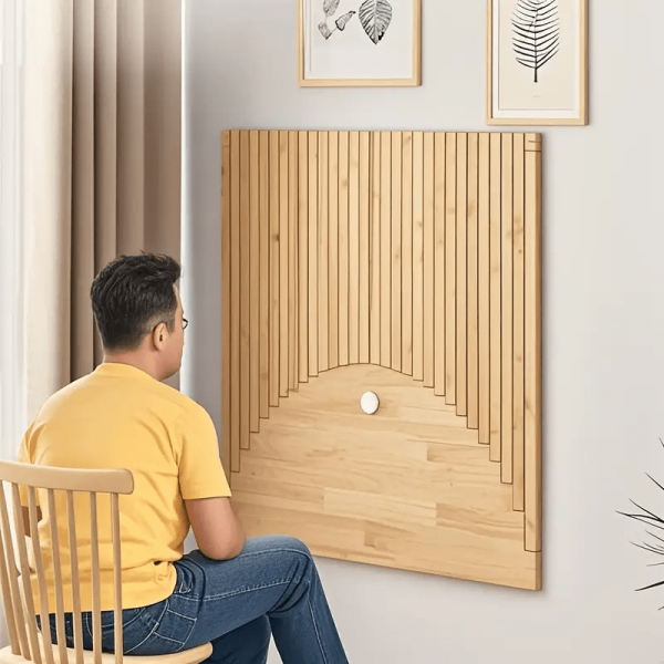 product-open-de82c3bdcaec4e03862e7444b59d2d6d-goods Space Saving Wall Mounted Folding Table - Foldable Desk with Natural -Like End, No Assembly Needed, Compact Minimalist Design for Home Office, Kitchen, Living Room - Workspace Furniture, Office Furniture, Contemporary Furniture, Sturdy Build