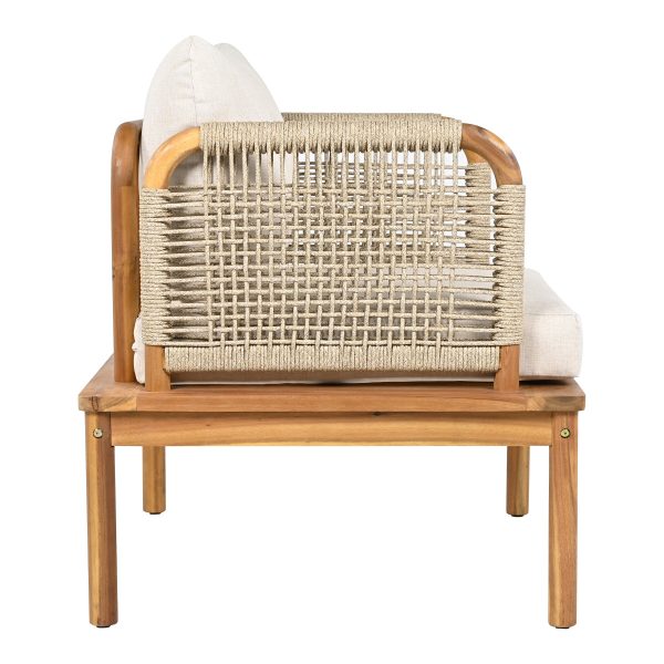 product-open-dea339a7858b4ceeafcf6dda46fa51b3-goods Outdoor Acacia Wood Rope Club Chair, Waterproof Cushioned Patio Dining Chair, Weather Resistant Patio Lounge Chair for Backyard Garden Porch Balcony, Easy Assembly Deep Seat Conversation Accent Chair with Removable Washable Beige Teak Cushion