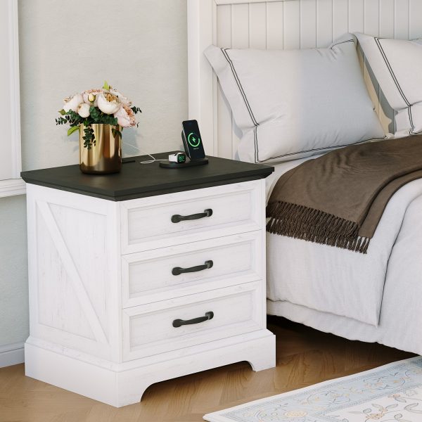 product-open-deba081c7f084d4cbe8f58e2179eb979-goods Large 24-inch Modern Farmhouse Nightstand with 3 Drawers - Rustic Bedside Table Suitable for Bedroom & Living Room, Space-Saving End Table with Ample Storage,, Assembly, Multicolor for Small Spaces (Assembly)