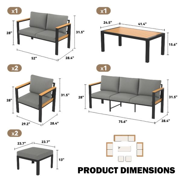 product-open-df37031566d440759dc0625e95edc5c1-goods Modern 4/5/7pcs Metal Patio Furniture Set, Outdoor Conversation & Pub Table Set with Coffee Table for Porch, Balcony and Sunroom, Gray