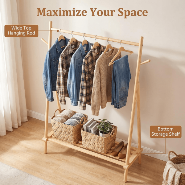 product-open-df6bc3561b2542c2b8f0c825509c8f0a-goods Solid Wood Quilt Rack with Bottom Storage Shelf - Modern Space-Saving Bed Frame Suitable for Home, Durable, Assembly Bedside Shelf Furniture, Rubberwood Bed Storage for Small Spaces (No Shelf Assembly)