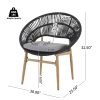 [Outdoor Wicker Papasan] Set of 2 Cyril Outdoor Wicker Papasan Chair With Teak Legs & Dark Gray Faux Rattan Frame - -Weather Suitable for,, Poolside Furniture - Cushioned Seating, Low-Maintenance Wipeable for /Outdoor Use