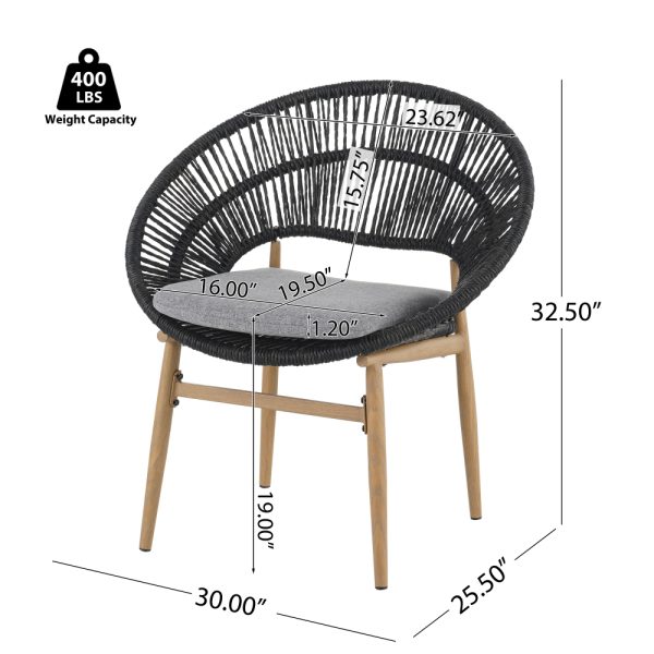 [Outdoor Wicker Papasan] Set of 2 Cyril Outdoor Wicker Papasan Chair With Teak Legs & Dark Gray Faux Rattan Frame - -Weather Suitable for,, Poolside Furniture - Cushioned Seating, Low-Maintenance Wipeable for /Outdoor Use