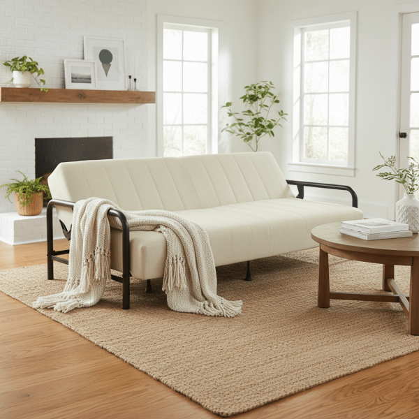 product-open-dff003a05da649268b9ec4fbbc554fbe-goods Modern Convertible Upholstered Sofa Bed with Adjustable Backrest & Independent Spring Support - Heavy-Duty Metal Frame, 600 Lbs Weight Capacity, Smooth Flat Sleeper Bed for Small Spaces, Guest Room, Daybed - Assembly, Space-Saving