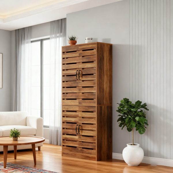 70.8" Rustic Brown Shoe Cabinet, 9-Tier, 27 Pairs, Sliding Shutter Doors, Adjustable Shelves, Space-Saving Vertical Storage for Entryway, Hallway, Closet, Living Room, Perfect Christmas Gifts", Perfect for Christmas Party, Add Warm Holiday Charm