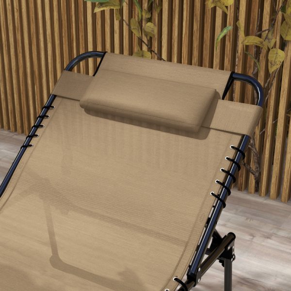 Outsunny 2pcs Folding Chaise Lounge with 5-Level Reclining Back, Outdoor Tanning Chair with Reading Face Hole, Outdoor Lounge Chair with Side Pocket And Headrest for Beach, Yard, Patio, Beige