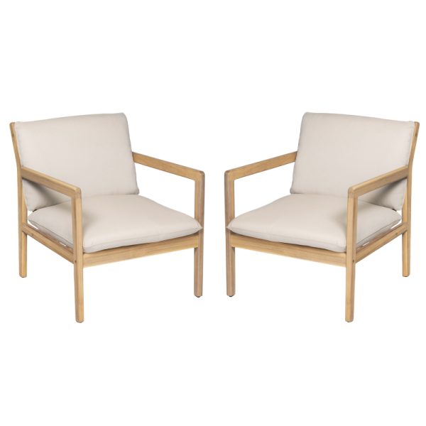 product-open-e12cbb3133fd4d7aa25834e04ad0699b-goods Set of 2 Acacia Wood Armchairs | Light Teak Patio Club Chairs with Painted Frame, PVC Material