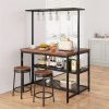42" Kitchen Island with Storage - 3-Tier Bakers Rack, Microwave Stand, Dining Table for 4, 5 Hooks & 50lb Capacity, Multi-Functional Island for Small Kitchens (Brown)