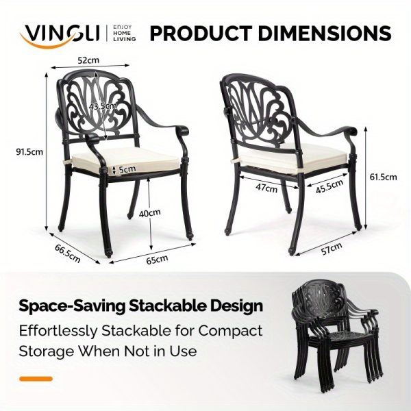 [2pcs Set] Antique Bronze Black Cast Aluminum Rustproof Outdoor Lounge Chair Classical Patio Park Single Chair Set Lightweight and Durable Iron Furniture Set