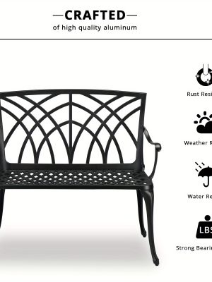 Extra Wide 38 Inch Outdoor Bench Orchid Curve Back Ergonomic Design Patio Villa Aluminum Bench Aviation Aluminum Anti Rust Anti Slip Anti Side Tip Garden Deck Porch Chairs
