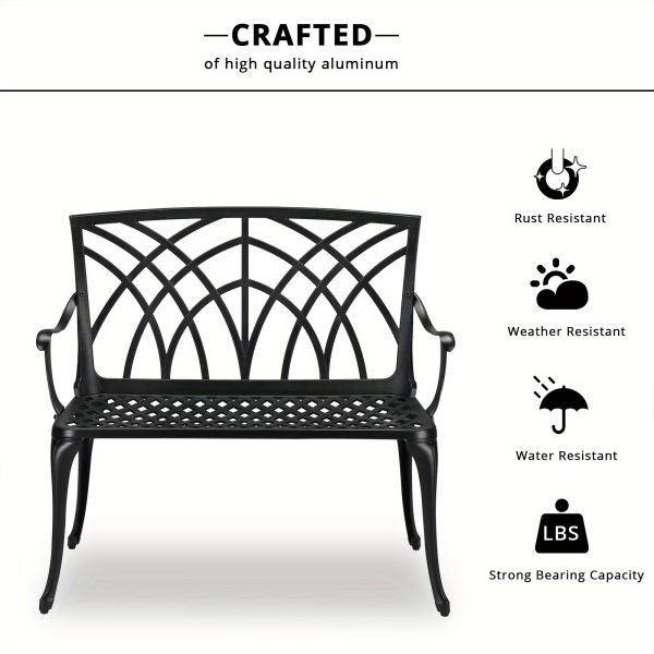 product-open-e255cf9f319b4488a56b681c5a40c0f2-goods Extra Wide 38 Inch Outdoor Bench Orchid Curve Back Ergonomic Design Patio Villa Aluminum Bench Aviation Aluminum Anti Rust Anti Slip Anti Side Tip Garden Deck Porch Chairs