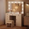 White Makeup Vanity With Mirror, Vanity Desk With 7 Storage Drawers And 1 Cabinet. Large Table Top, Space Saving, Home Organizer.