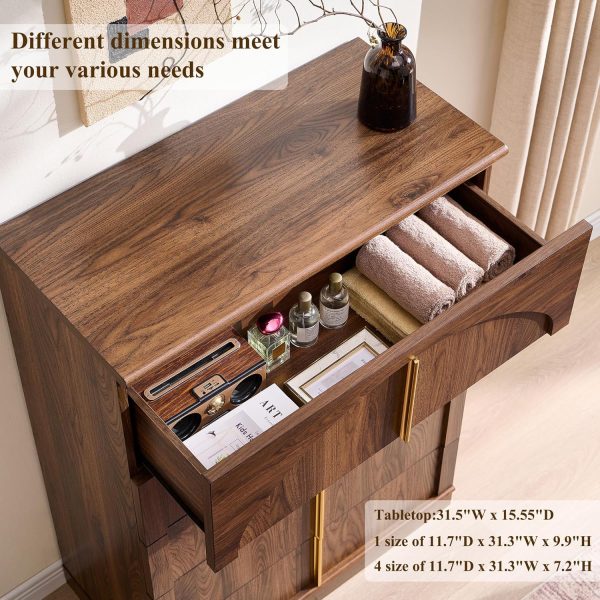 product-open-e315e9e65012460c9d9d9dd546851734-goods JXQTLINGMU Modern 5 Drawers Dresser For Bedroom With Arched Panel, 44" Tall Dresser For Closet With Metal Handles, Push-to-Open Wood Storage Closet Dressers Tv Stand For Living Room, Hallway