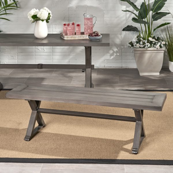 product-open-e336e0ae21754367a9f10d238696424e-goods Modern Outdoor Aluminum Dining Bench with Dark Gray - Heavy-Duty All-Weather Patio Furniture, Sturdy Construction & Low-Maintenance Design for Garden, Balcony, Cafe - Durable Indoor/Outdoor Seating (No Wood Components)