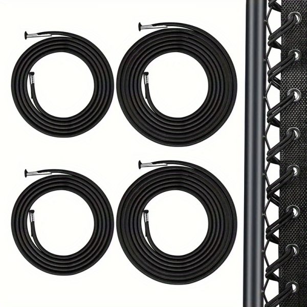 4pcs Zero Gravity Chair Repair Kit with Replacement Ropes - Elastic Straps And Metal Rings, Black Fabric, Compatible with Lounge Chairs/Recliners