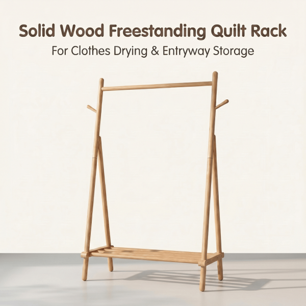 product-open-e3af562f983843d7b33bc31f948b538d-goods Solid Wood Quilt Rack with Bottom Storage Shelf - Modern Space-Saving Bed Frame Suitable for Home, Durable, Assembly Bedside Shelf Furniture, Rubberwood Bed Storage for Small Spaces (No Shelf Assembly)