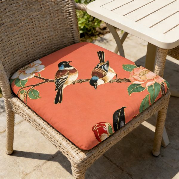 product-open-e3dcfdbe9c774ba8b3ea98e434a11ad7-goods 1pc New Chinese-Style Meticulous Flower-And-Bird Paintings Pattern Leisure Seat Cushions, Indoor And Outdoor Seat Cushions, Back Cushions, Size 19.7 X 17.7 X 1.57 Inches, Suitable for Garden Chairs