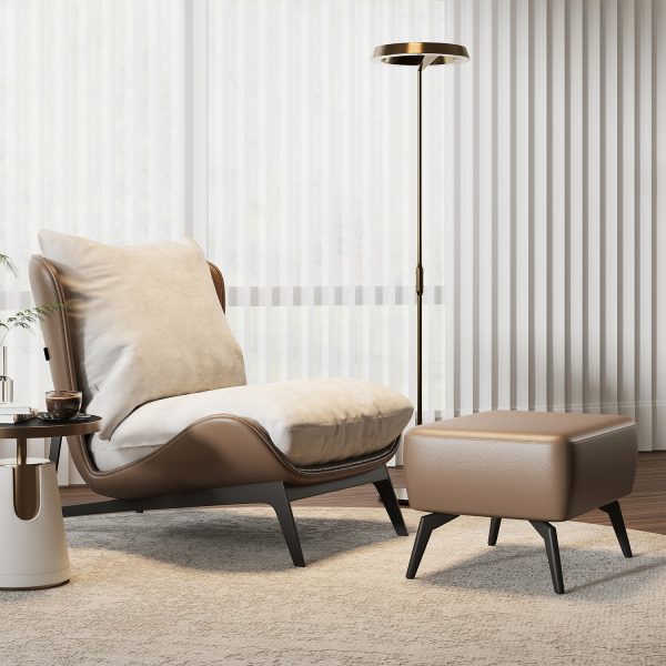 product-open-e43a8b348adc48ddbf5208509e370b9d-goods Modern Single Sofa Chair with Ottoman Footrest - Comfortable Armchair with Armrests, Solid Wood Frame & Cushioned Seat, Beige/ Brown/Black/Navy Blue/Gray Upholstered Fabric Accent Chair for Living Room, Bedroom, Balcony - Easy Assembly Required, Space-Saving Design, Foam Padding & Sturdy Hardwood Construction, Minimalist Style, Versatile for Reading or Relaxing