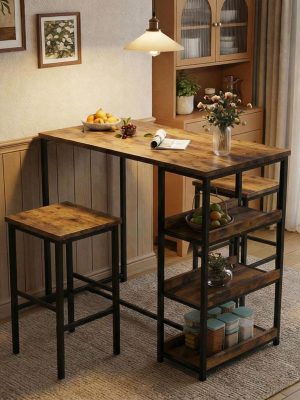 2026 NEW Side Tables, 1 Box Set Board Bar Table And 2 Stools Storage Furniture Combo, Designed for Convenient Storage And Space Saving, Small End Table with Storage Shelf, Modern Nightstand for Bedroom Living Room Studio, Portable Snack Table