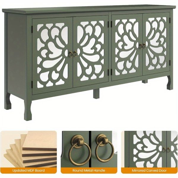Modern Freestanding Buffet Credenza with Mirror & Storage - Adjustable Shelf Cabinet Suitable for Living Room, Dining Room, Entryway - Elegant Panel Doors & Tall -Standing Furniture