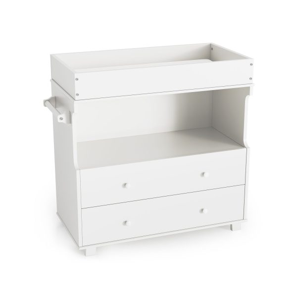 Baby Changing Table Dresser with 2 Drawers & Open Shelf - Modern White Nursery Dresser, Diaper Changing Station with Lock-Free Design, Non-Wood Durable, Easy Assembly for Kids Room, Nursery, Baby Room Storage Organizer