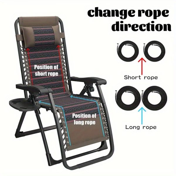 4pcs Zero Gravity Chair Repair Kit with Replacement Ropes - Elastic Straps And Metal Rings, Black Fabric, Compatible with Lounge Chairs/Recliners
