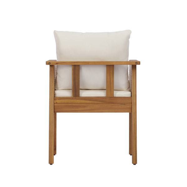 product-open-e5f3114d82a1401c937995a1219b6cd7-goods Set of 2 Outdoor Acacia Wood Dining Chairs - Patio Armchair with Natural Rattan Backrest, Cream Washable Cushion, Non-Slip Feet for Backyard Poolside Garden