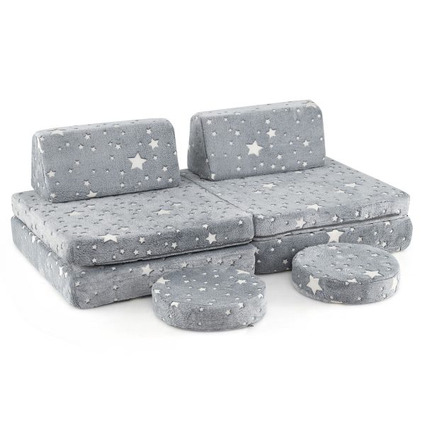 product-open-e60046342e044be686cb3484890acccb-goods COSTWAY Modular Play Couch Set for Kids That Glows in The Dark, Foldable Sofa with Washable Flannel Covers, Easy-To-Carry Handles, And Convertible Foam Couch for Ages 3 And Up