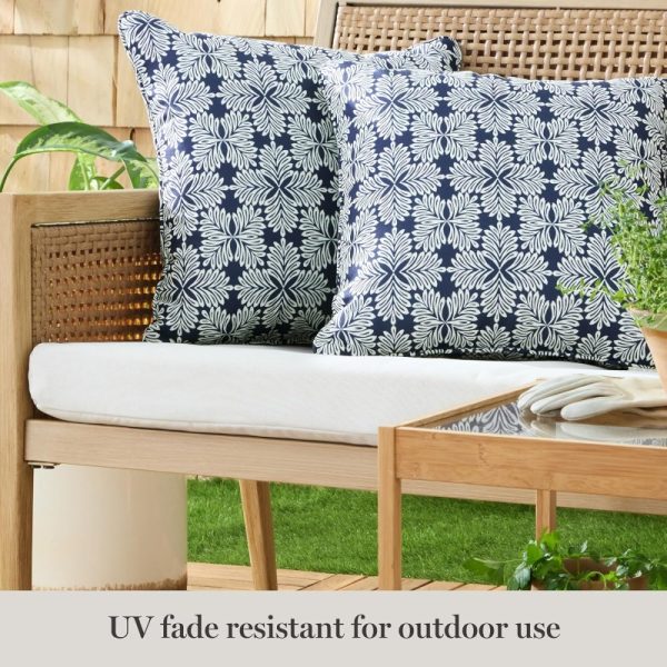 product-open-e61be9179dee452293b6b246e11fe843-goods Set of 2 Decorative Pillows for Indoor And Outdoor Use, Featuring a Modern Navy Blue Design That Is UV Fade Resistant And Water Repellent, Measuring 18X18 Inches
