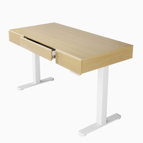 Recording studio furniture Electric Standing Desk with 3 Drawers, 48 Inches Height Adjustable Stand Up Desk, Whole-Piece Board Computer Workstation with 4 Memory Height Settings, Black Walnut