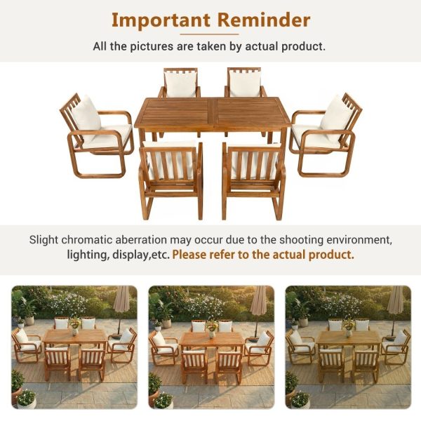 product-open-e64891555bd94f3d911e5de6cd3f2b35-goods 7pcs Patio Dining Set Outdoor Dining Table And Chairs Stylish Outdoor Furniture Set with Removable Cushions for Patio, Backyard, Garden, Natural Wood And Beige Cushion