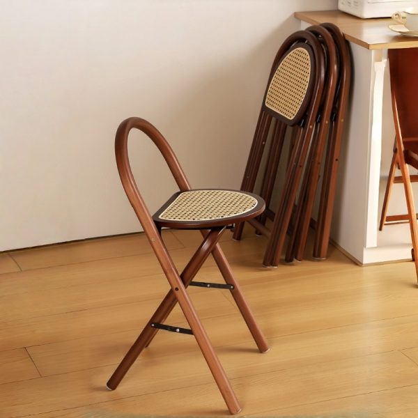 product-open-e670dec5f8ff46018164309661893b0f-goods 1pc, Bamboo Portable Rattan Folding Stool with Handle, Home Dining Chair, Vintage Style Leisure Chair, Space Saving - Perfect for Restaurant, Living Room, Kitchen, Bar, Dormitory