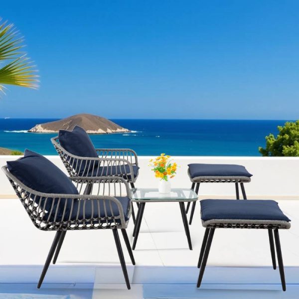 product-open-e6741cc7ea9a43e08594d53f477e70a9-goods 5pcs Patio Furniture Set, All-Weather Wicker Sofa with Ottomans and Glass Table, Outdoor Conversation Set, Waterproof Cushions, Easy Assembly