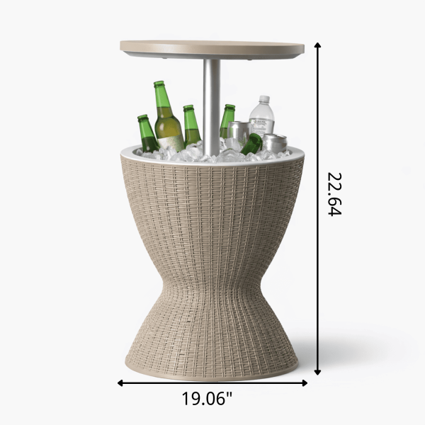 [All-Weather Resin Table] Outdoor Ice Bucket Side Table with Storage Shelf, All-Weather Heavy-Duty Resin Patio Cooler Table, Round Easy-Clean End Table for Pool, Garden And Balcony