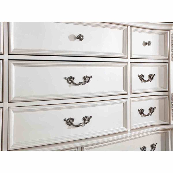 product-open-e75be6ceca774ff2b900fd9db1838f31-goods Luxury White 1pc Dresser Dovetail Drawers Genuine Marble Top Bronze Round Knob and Hanging Pulls BedroomEasy to Install Storage Unit Ready to Use Out of Box