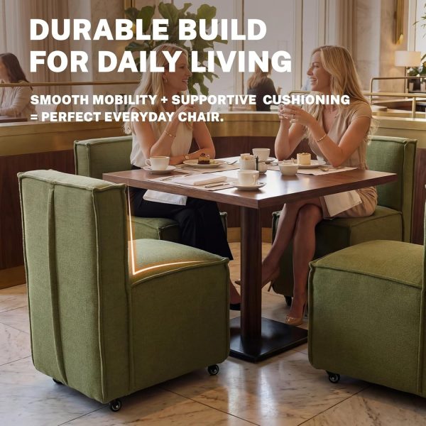 product-open-e76f2d698ac6423db02d3378f17cd677-goods Set of 2 Modern Dining Chairs with Casters Armless Rolling Dining Chairs with Rollers for Kitchen and Dining Room, Removable Cover, Minimalist Style, Specific Style