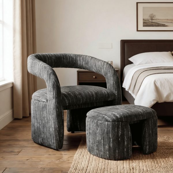 1pc Modern Accent Living Room Chair Set with One Ottoman, Upholstered Barrel Sherpa Lounge Side Chair, Comfy Side Reading Reclining Chair for Living Room, Bedroom, Apartment, Reading Room, Office