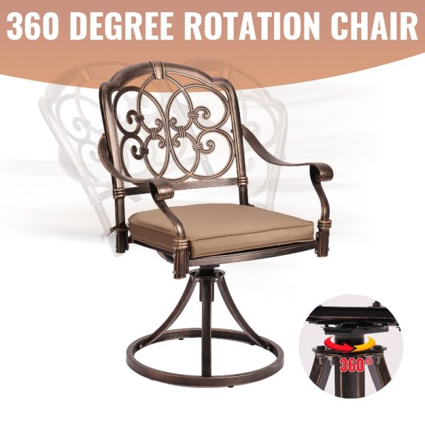9pcs Cast Aluminum Outdoor Patio Dining Set - Ornate Scrollwork Design, Weather-Resistant Rust-Proof Frame, Square Table & 6 Cushioned Chairs, Suitable for Garden, Backyard & Poolside