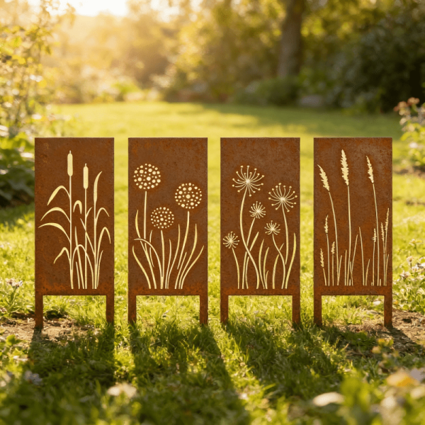 4pcs Rural Reed Dandelion Garden Decoration Screens, Courtyard Decoration, Spring Fence Decoration, Spring Garden Decoration, Outdoor Sculpture Decoration, Garden Privacy Screen
