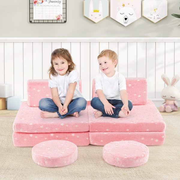product-open-e8b017b01fcc4d1594945c10dccbb306-goods COSTWAY Modular Play Couch Set for Kids That Glows in The Dark, Foldable Sofa with Washable Flannel Covers, Easy-To-Carry Handles, And Convertible Foam Couch for Ages 3 And Up