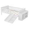 product-open-e91c9604c2af4216b46a1a9e0ea56926-goods Twin Size Low Loft Bed for Kids with Slide, Movable Bookshelf Storage, Guardrails, Low Loft Bed Frame for Kids, White (Expect Arrival Date 2026/4/3)