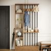 71-Inch Wooden Standalone Room Divider, Wall Partition Bookcase Featuring Shelves And Coat Hooks, a Contemporary Decorative Screen Suitable for Home And Office, in Brown