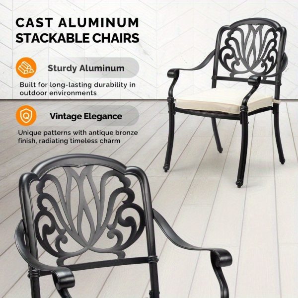 [2pcs Set] Antique Bronze Black Cast Aluminum Rustproof Outdoor Lounge Chair Classical Patio Park Single Chair Set Lightweight and Durable Iron Furniture Set