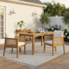product-open-e9b2794fb5604600b17cd46ce0ef73e3-goods Set of 2 Outdoor Acacia Wood Dining Chairs - Patio Armchair with Natural Rattan Backrest, Cream Washable Cushion, Non-Slip Feet for Backyard Poolside Garden